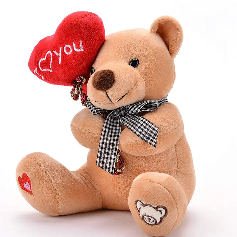 18CM Kawaii Teddy Bear With Love Hearts I love You Plush Toy Stuffed Anime Doll For Girls Birthday Gift