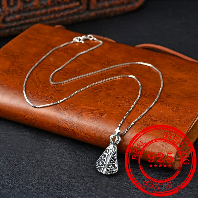 

Korean version 100% 925 sterling silver necklace Buddhist pendant box chain ladies vintage style necklace fashion jewelry