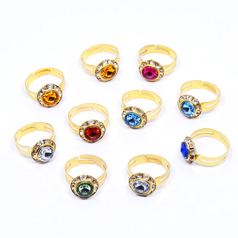 20Pcs Mixed Cute Shining Round Crystal Rhinestone Gold/Silver Color Ring for Girls Kids Children Rings Dress up Party Gift images - 6