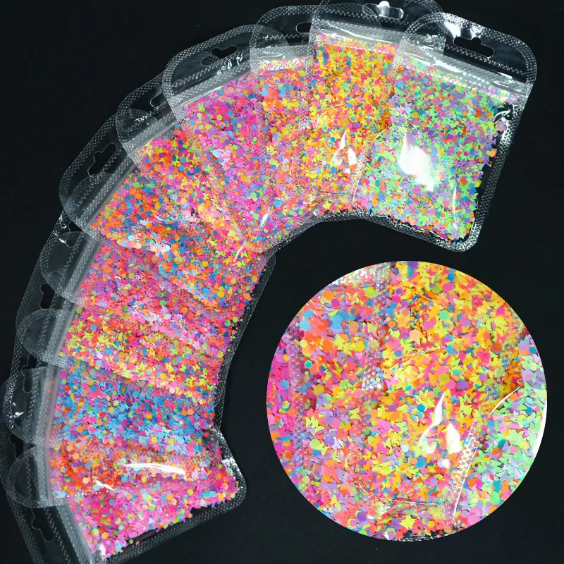 Флуоресцентные блестки разной формы неоновые Блестки для ногтей хлопья 3D