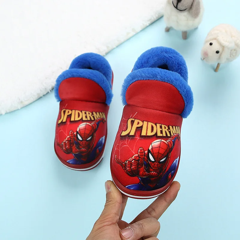 Зимние плюшевые тапочки для маленьких мальчиков детские домашние Marvel теплые с