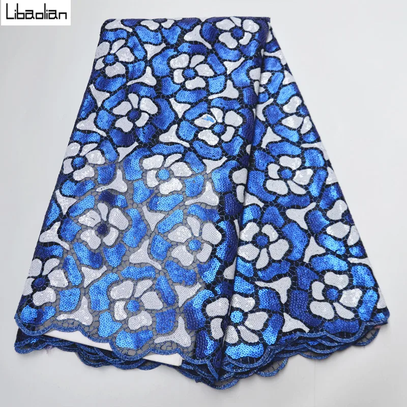 

African French Lace Fabric With Sequins Women Fashion Green net lace Embroidery Sequins Net Lace For Party 5yards J27-19