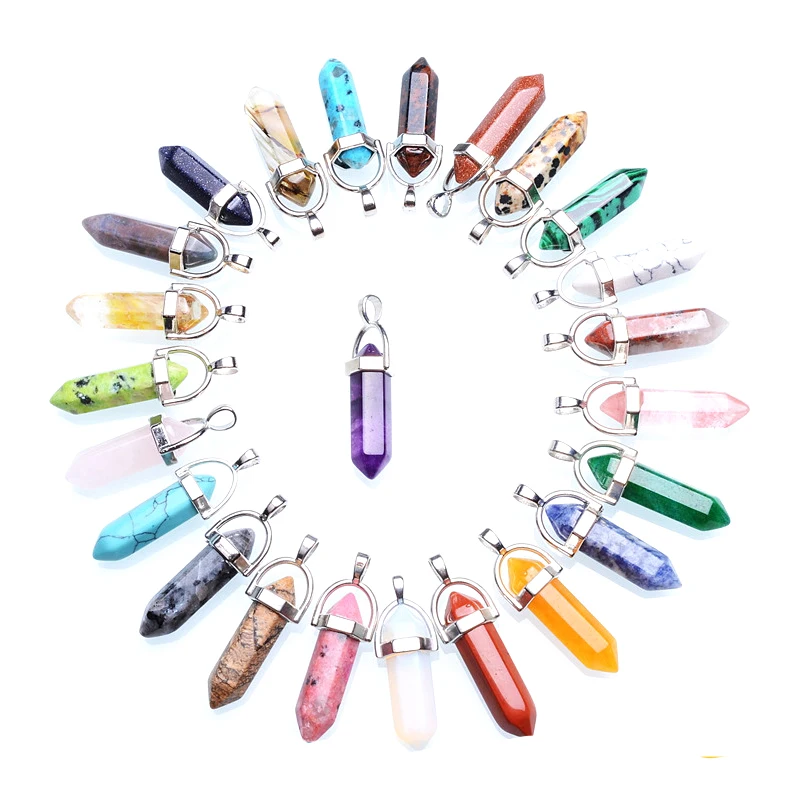 5 шт./лот мульти тип натуральный камень Шарм Кристалл столб подвески и ожерелья