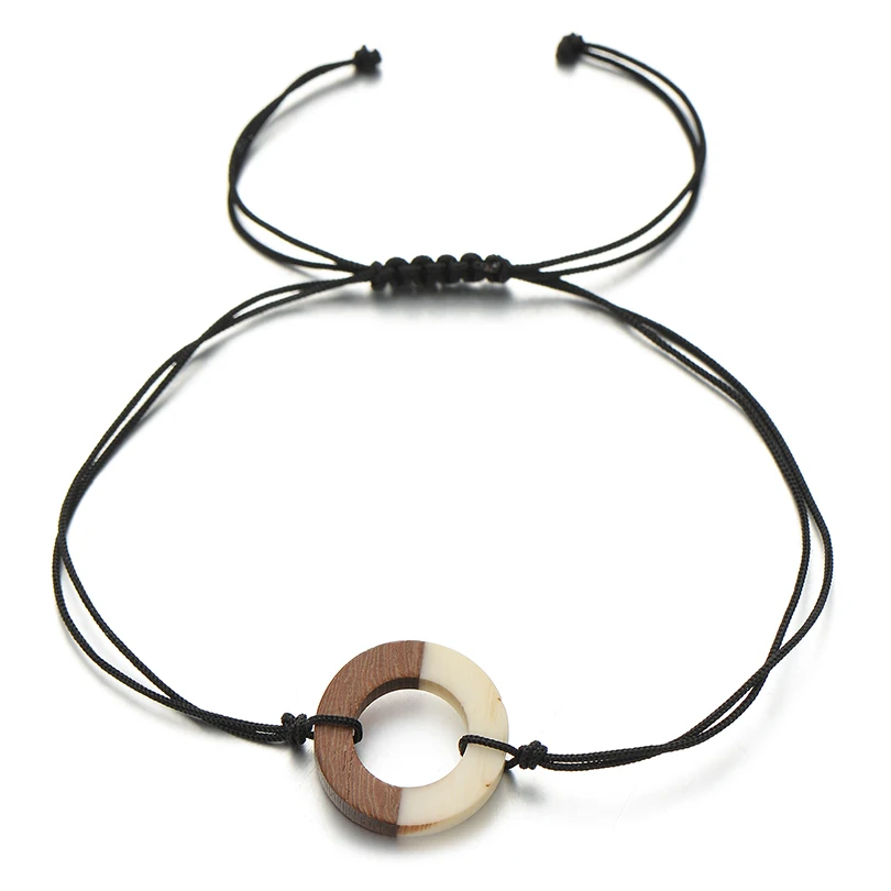 Панк стиль деревянные круглые шармы браслеты для женщин мужчин подарки