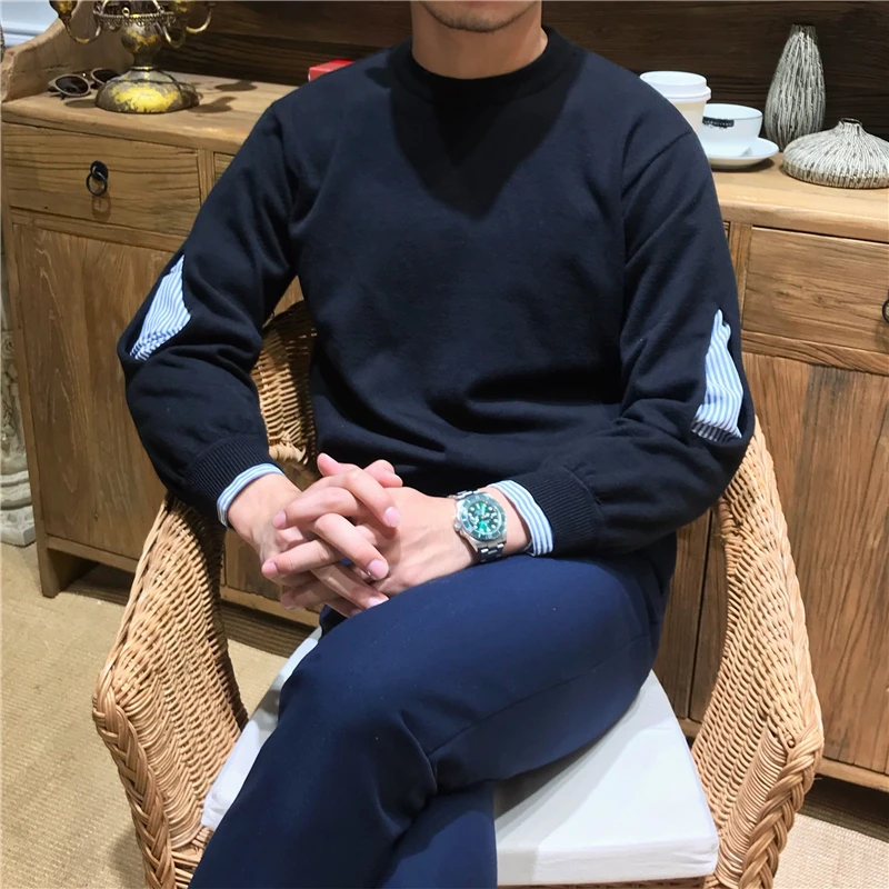 

2022 Autumn Winter Men's Fashion Long-sleeved Sweater Tops Male O-neck Casual Jumpers Men Patchwork Knitted Pullover Tops O878