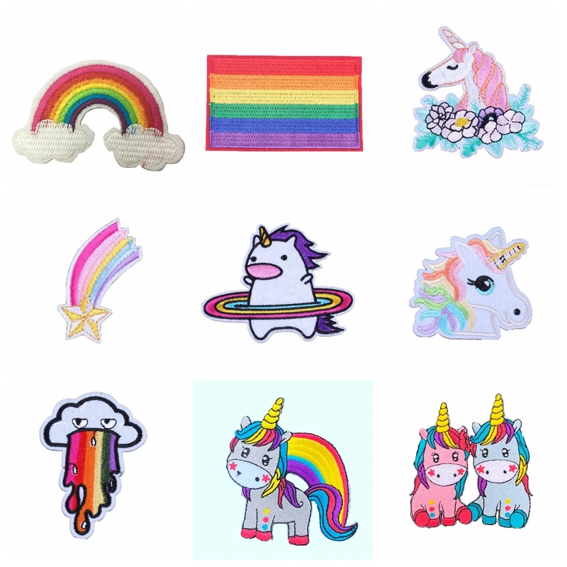Мультяшный Радужный Единорог в полоску аксессуары DIY вышитые патчи для