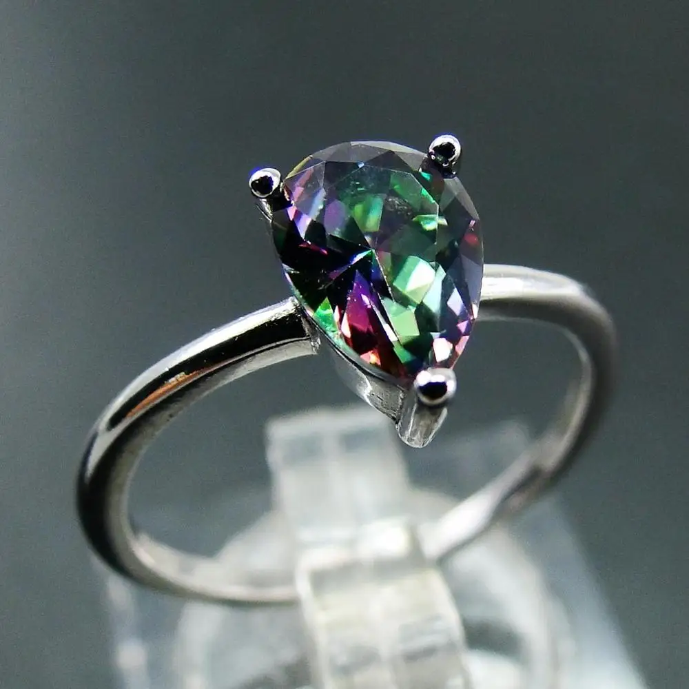 925 пробы Серебряная груша Радуга Мистик топаз Обручальное кольцо для подарка -