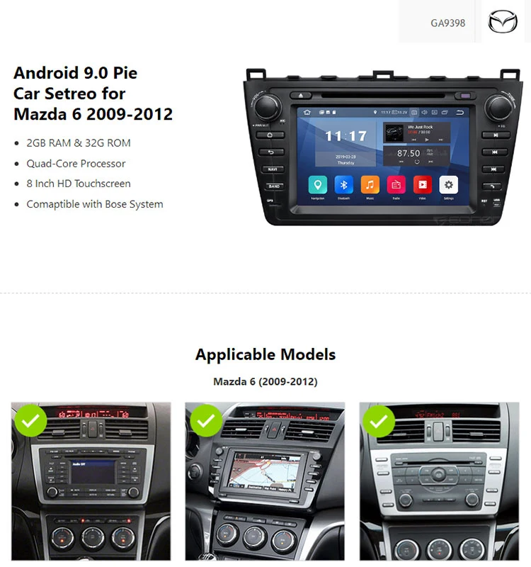 Eonon " HD Android 9,0 2G+ 32G двойной Din автомобильный стерео dvd-плеер для Mazda 6 2009 2010 2011 2012 поддержка Bose система Bluetooth 4G