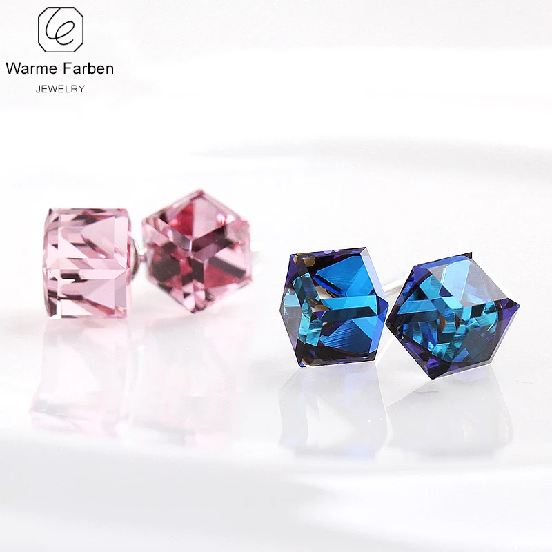 Warme Farben, 925 пробы, серебряные женские серьги, хорошее ювелирное изделие, простой маленький кубик, Кристальные серьги-гвоздики для девочек, Brincos