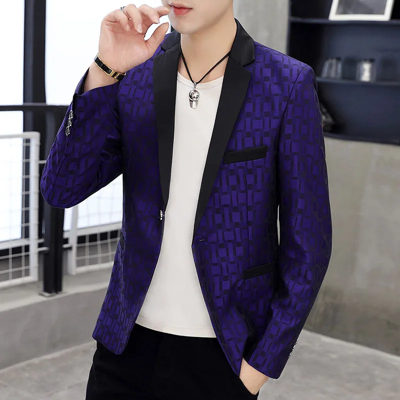 

2021 Men's Fashion Plaid Quality Casual blazer Autumn New Slim Fit One-Button blazers