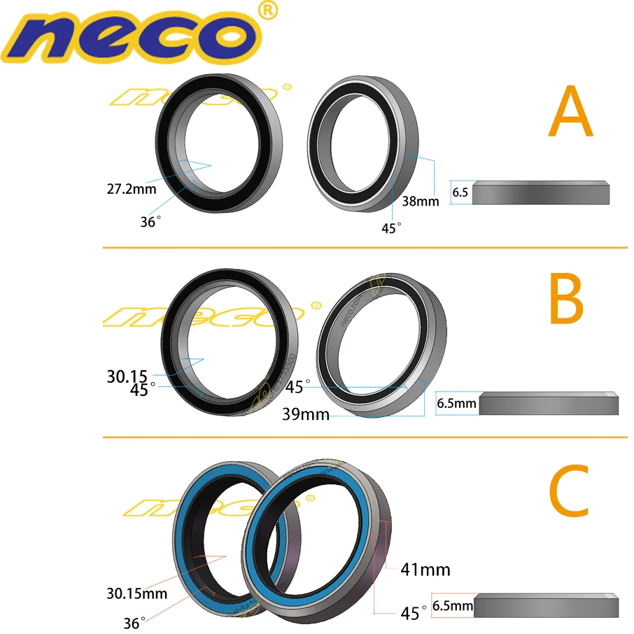 Neco велосипед подшипник гарнитура 41/41. 8/44/46,8/49/51,8/52 мм велосипедная OD ID шоссейный велосипед MTB вилка подшипника для гигантский шоссейный велосипед DH