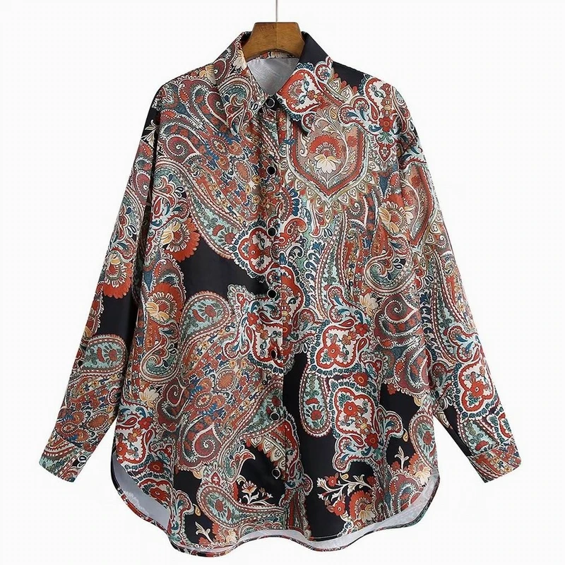 

Oversize Print Shirt Women Spring 2022 New Fashion Long Sleeve Vintage Loose Blouse Plus Size Lady Casual Top Clothing