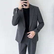 Oimg bonito masculino casual terno outono novo terno fino jaqueta terno masculino terno de duas peças terno (1)