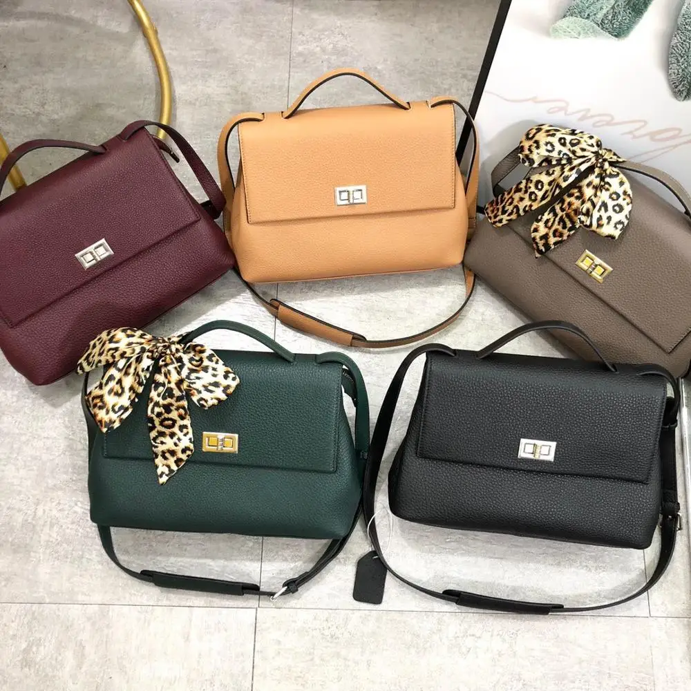 

free shipping 2020 the new style fashion and simple genuine cow leather women one shoulder bag crossbody bag 29cm 5color