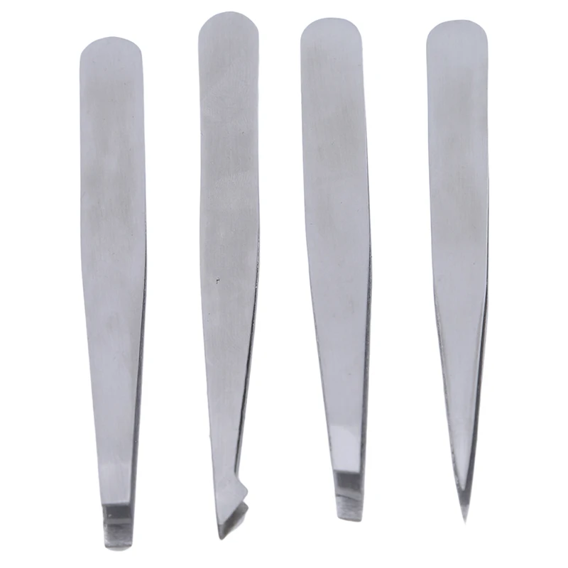 

4 Sets High Quality Eyebrow Tweezers New Arrivals Stainless Steel Pointed / Tilted Pointed / Flat Hair Removal Makeup Kit