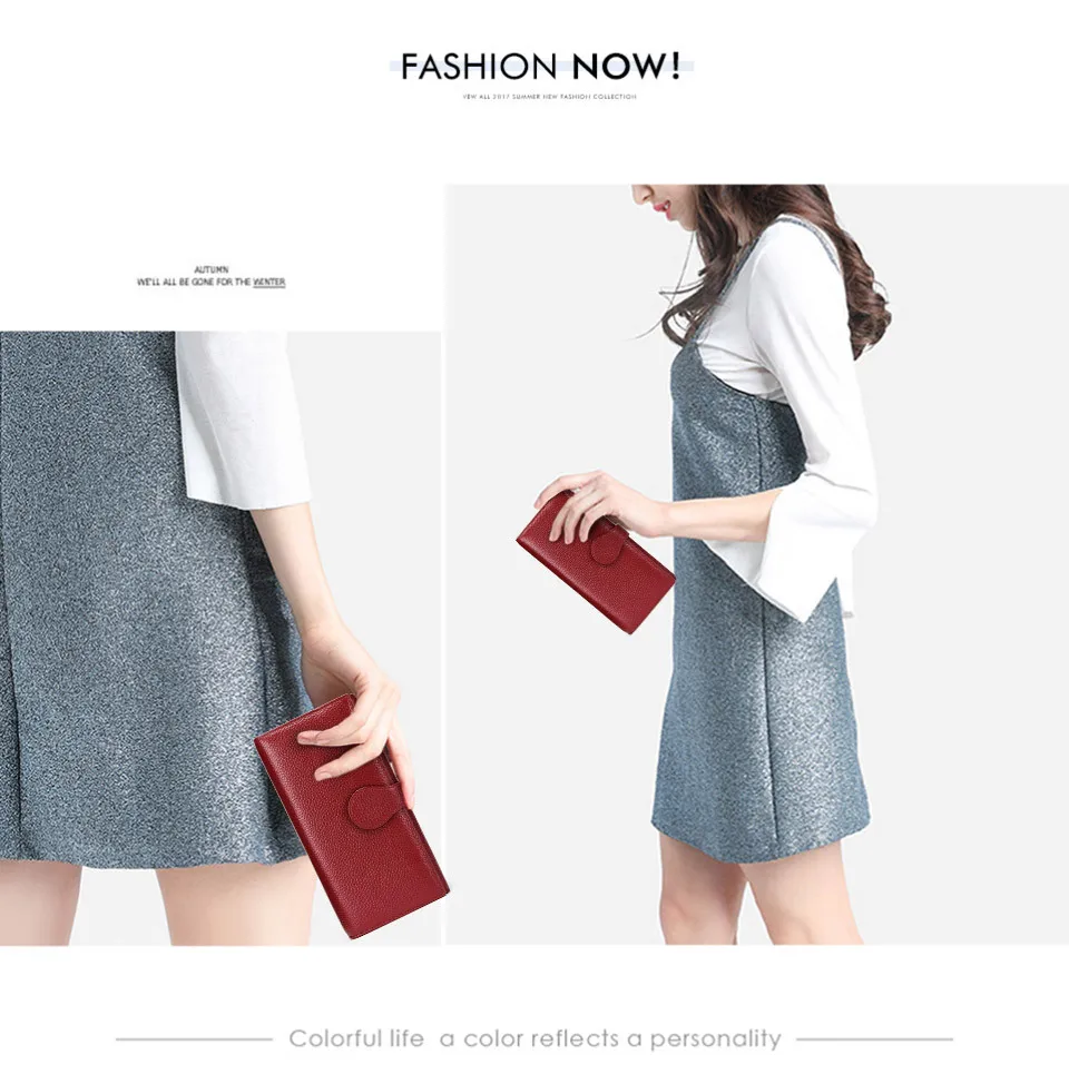 Длинный кошелек из коровьей кожи для женщин модный бумажник с RFID-защитой