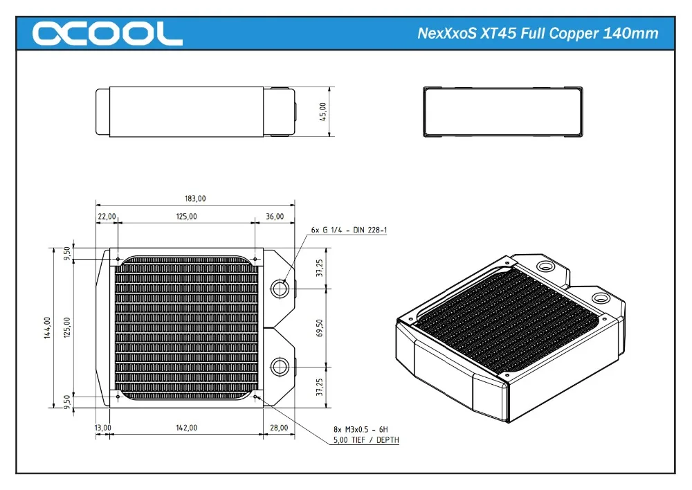 Alphacool XT45 медный радиатор 140 мм, 280 мм, 420 мм, 560 мм, 45 мм толстый радиатор водяного охлаждения компьютера cooler master для 14 см вентилятора