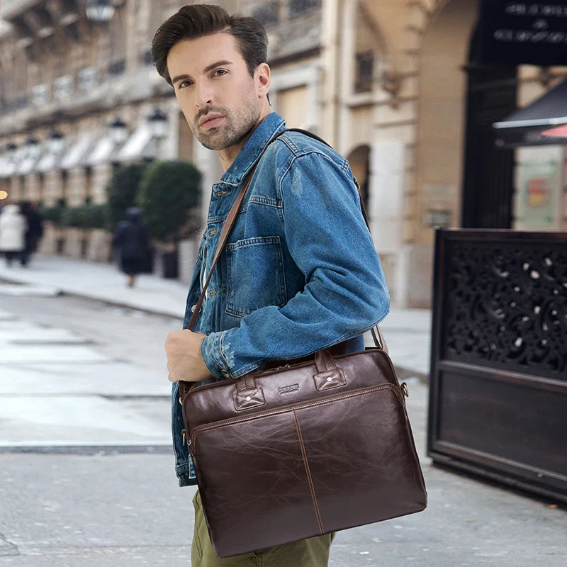 Top Quality Men Business Briefcase Computer Bag Women Genuine Leather Laptop Handbag Male Luxury Shoulder Bags Bolso Hombre 2023