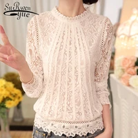 spring autumn new ladies white blusas womens long sleeve chiffon lace crochet tops blouses women clothing feminine blouse 51c