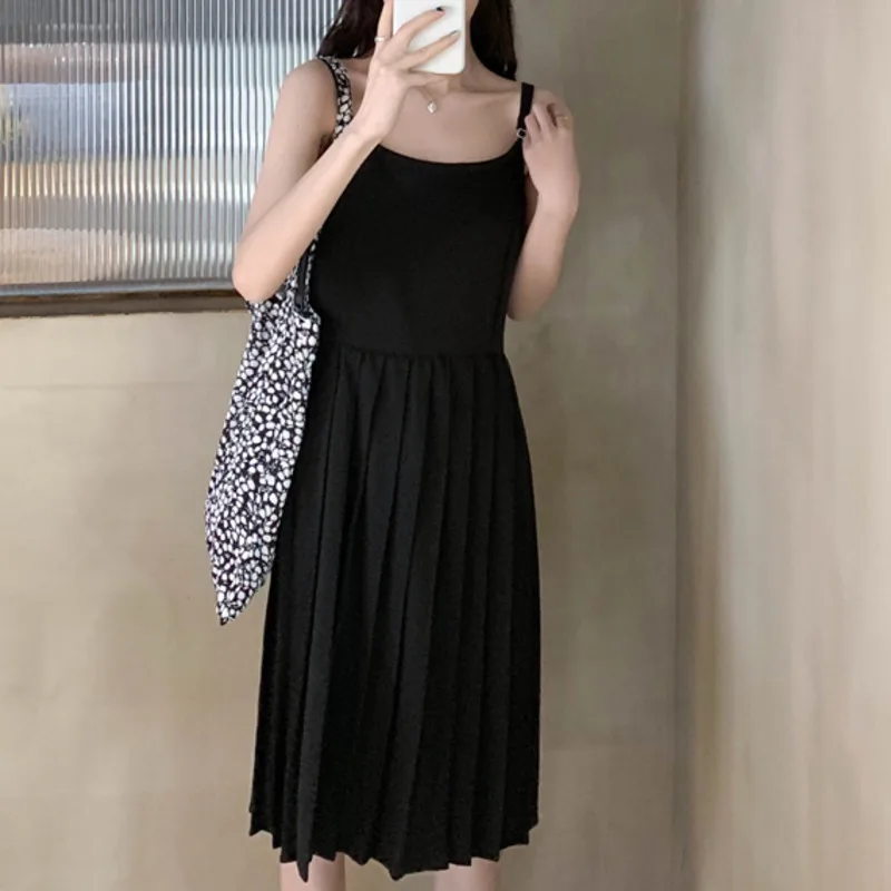 

2021 New Two Piece Set Women Vintage Solid Blazers Coat+ Pleated Sexy Spaghetti Strap Dresses 2 Piece Set Womens Outfits Clothes