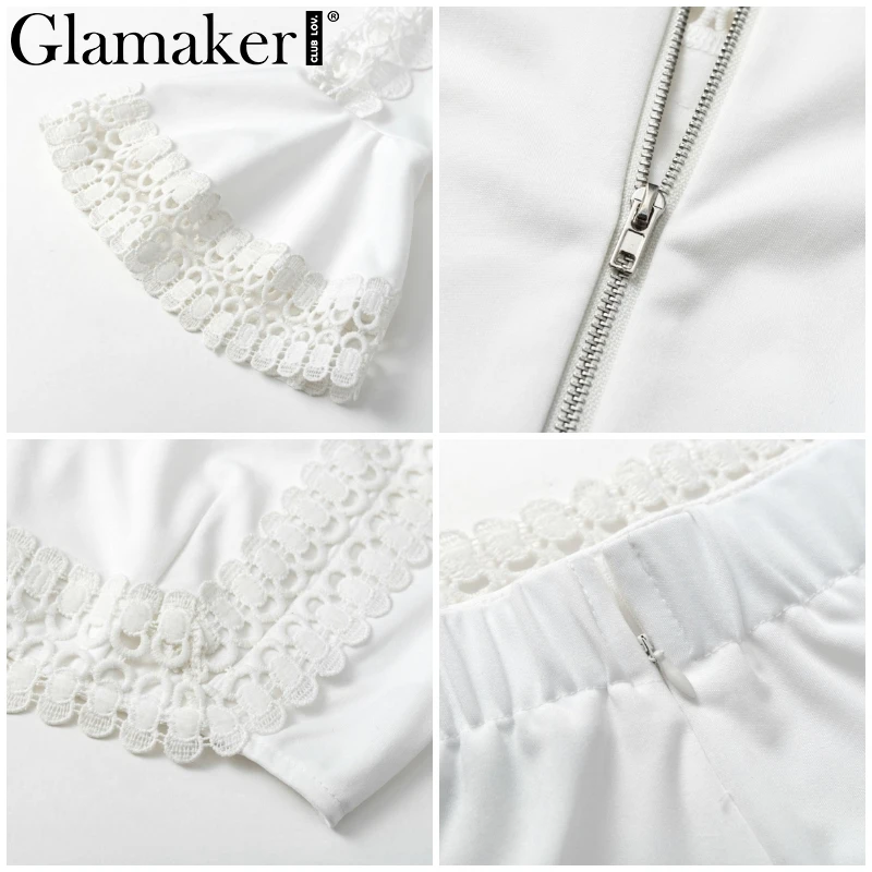 Glamaker, кружевное Белое Облегающее мини-платье, Женский костюм из двух частей, с расклешенными рукавами, зимнее платье, осенние короткие сексуальные вечерние элегантные платья для клуба