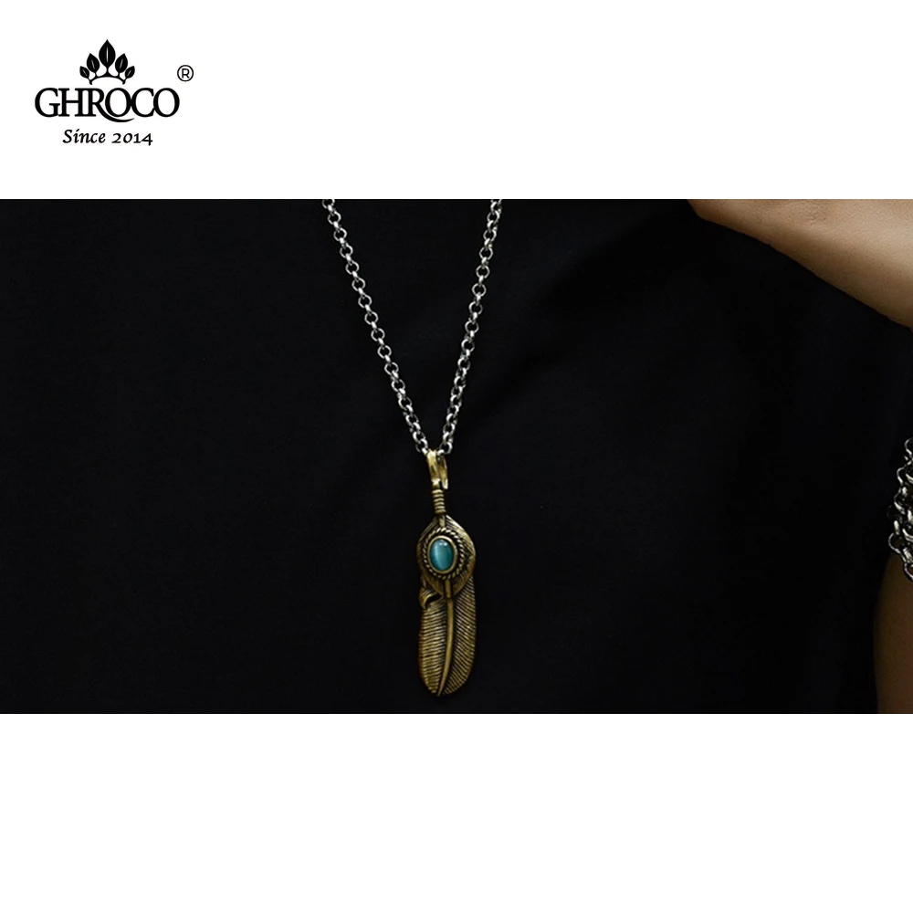 

CHROCO Fashionable Jewelry Non-Fading Titanium Steel Punk Retro Old Style Feather Pendant Necklace Gifts for Men