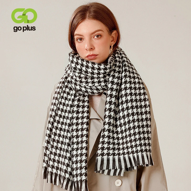 

GOPLUS Women's Scarves Winter Vintage Soft Warm Casal Black White Plaid Scarves Womans 2021 Bufandas Invierno Mujer