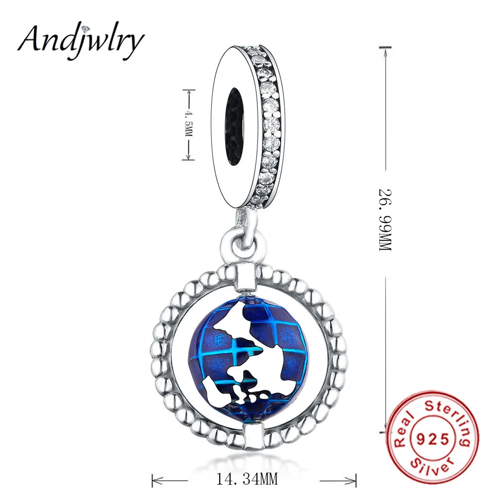 Подходят оригинальные Подвески браслет 925 пробы Серебряный вращающийся глобус