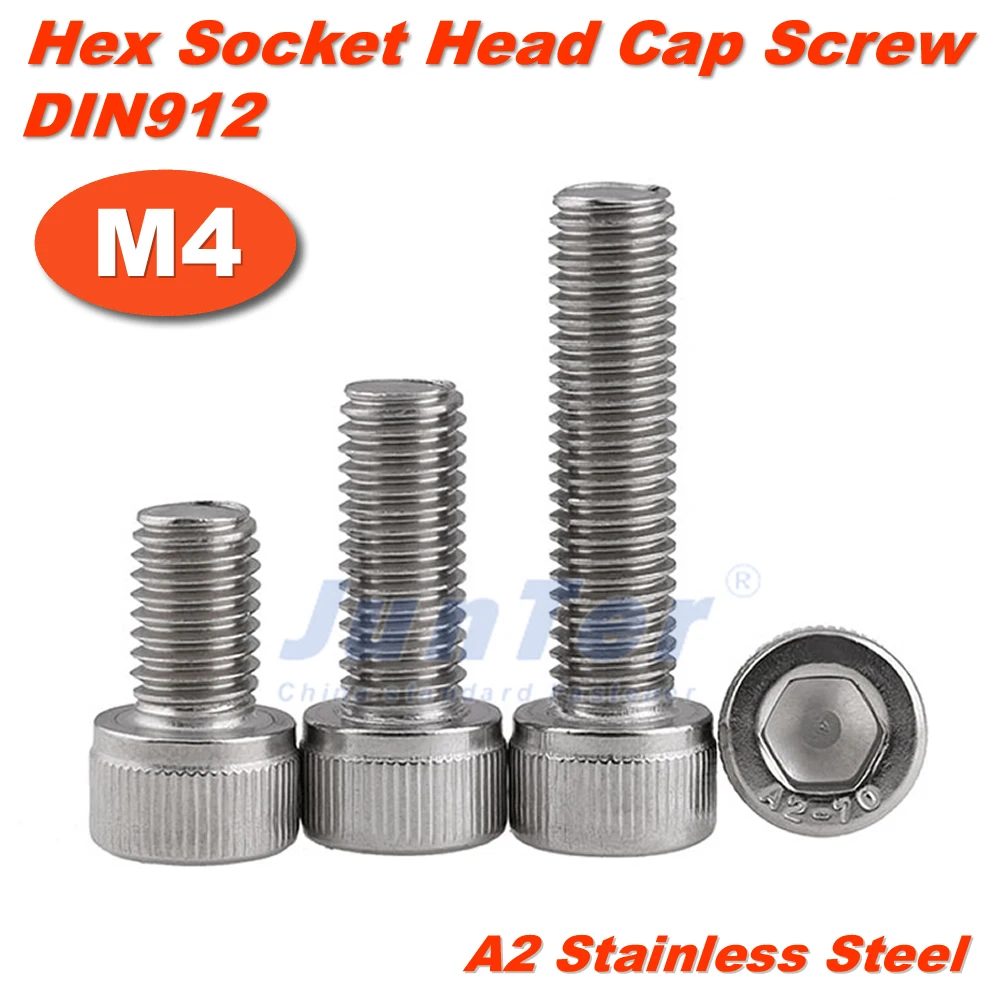 

100 шт./лот M4(4 мм) A2 Шестигранная головка с шестигранной головкой из нержавеющей стали, метрические винты DIN912