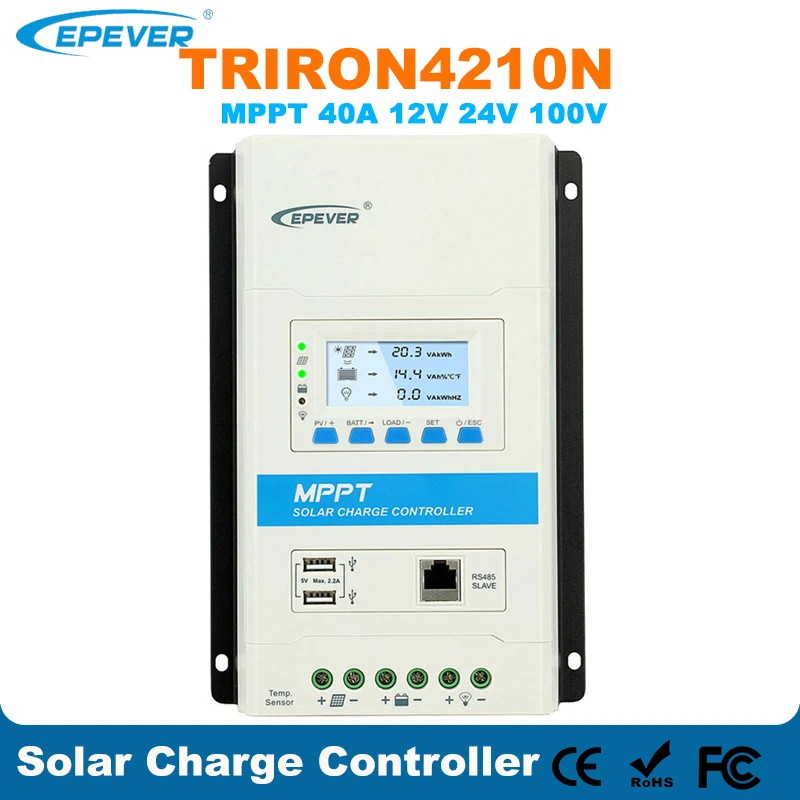 Контроллер солнечного зарядного устройства EPever 40A MPPT Triron4210N с модулем DS2 и UCS для