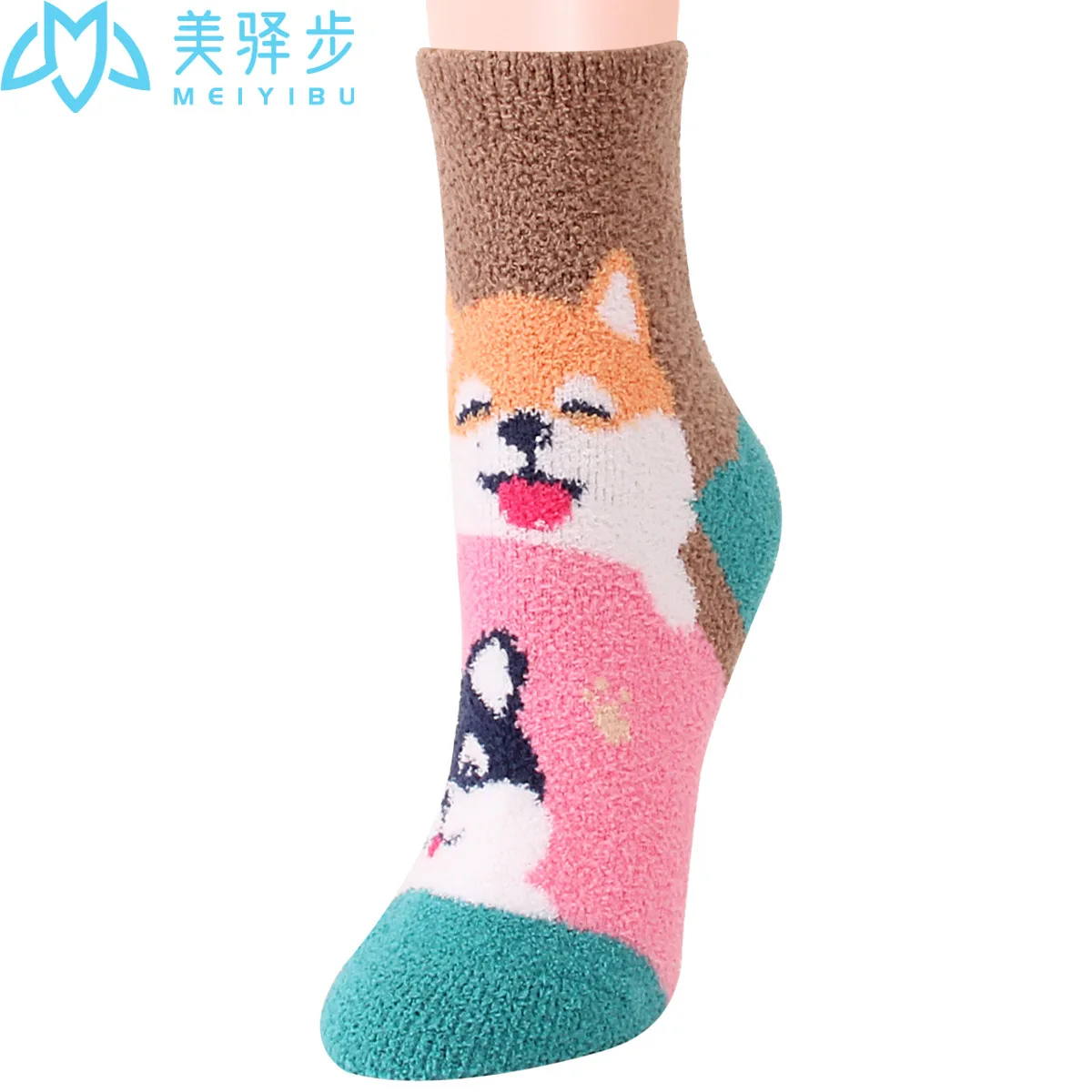 12 Pairs Per Set Winter New Cartoon Thickened Warm Women's Socks Cute Puppy Sleep Socks Korean Socks