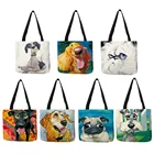 Персонализированная Льняная сумка-тоут для собак с художественным принтом, Женская тканевая сумка шнауцера золотистого ретривера, сумки для покупок для продуктов