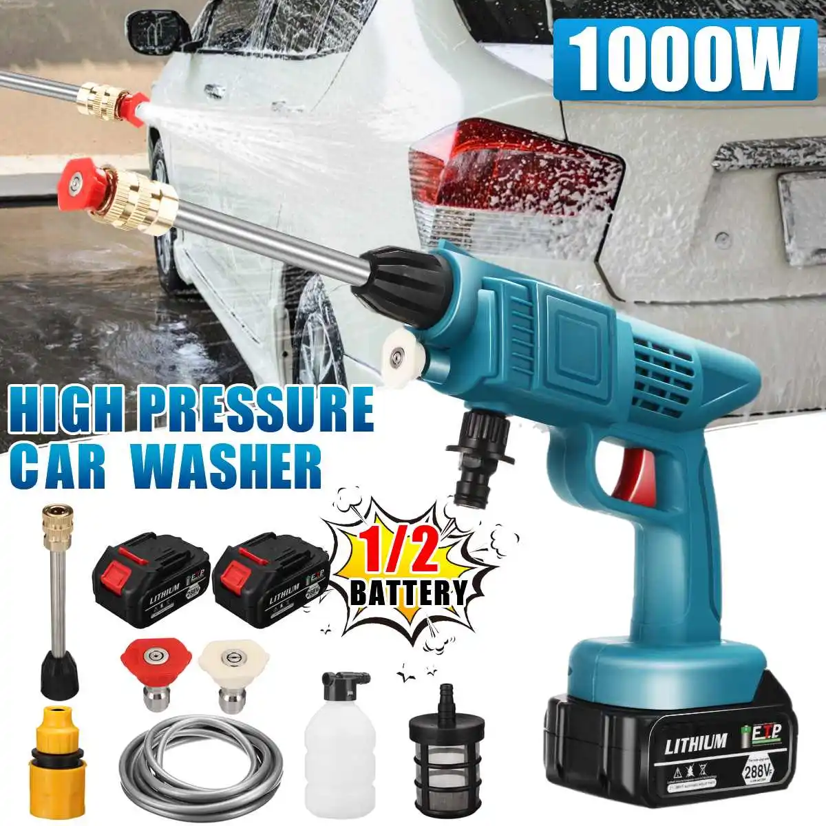 

Black/Blue 1000W 24V Cordless Electric Car Washer Machine Kit Portable High Pressure Power Washing Spray Garden Wash Water Gun