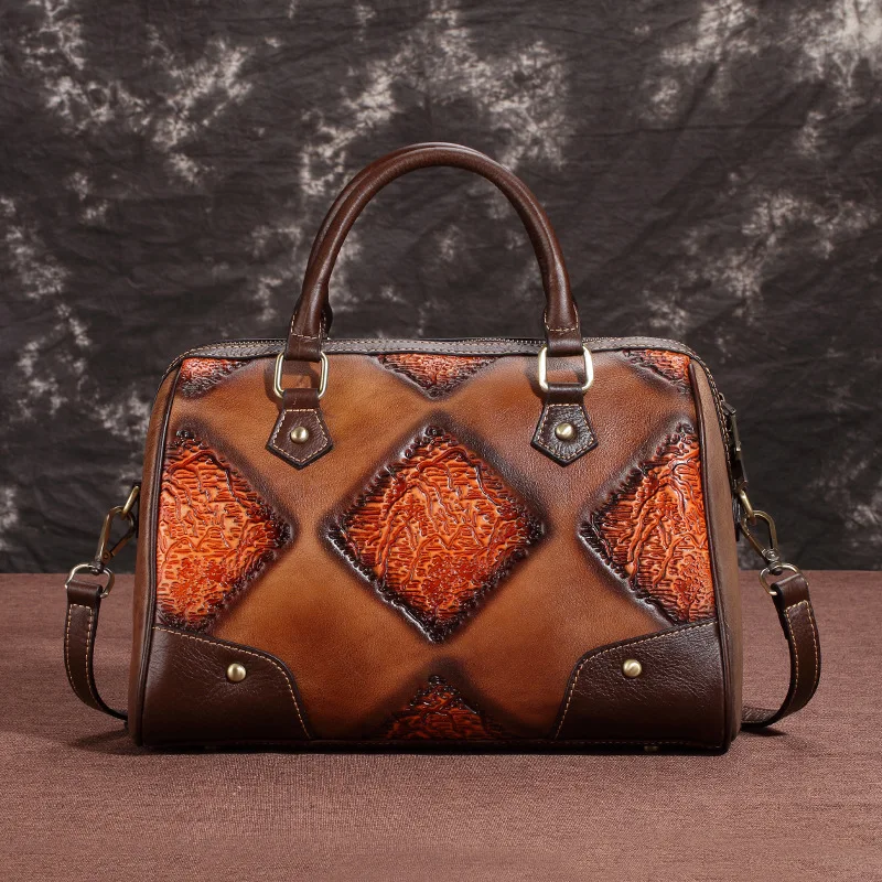 

New Leather Retro Handbags Cowhide Retro Shoulder Lady Luxury Portable Diagonal Cross Body Woman Bag