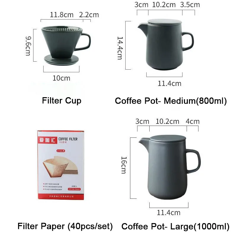 

800/1000ml Ceramics Coffee Tea Pot Set Reusable Coffee Filter Holder Dripper V60 Drip Baskets Mocha Espresso Percolator