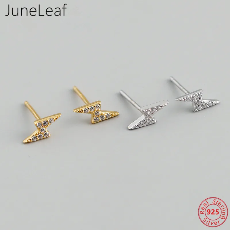 

JuneLeaf Real 925 Sterling Silver Punk Pave Crystal Zircon Mini Lightning Stud Earrings for Women Boho Fashion korea Jewelry