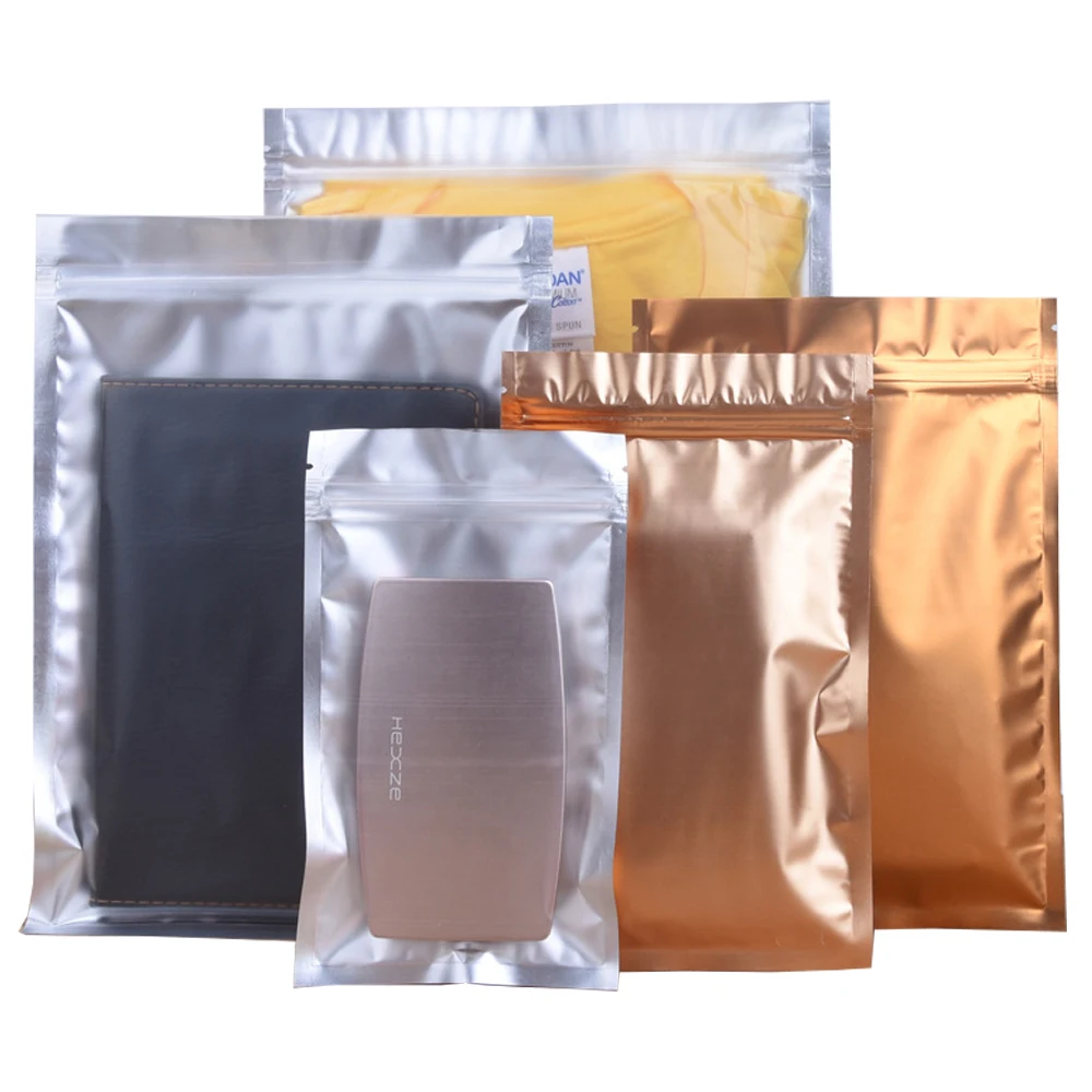 

100Pcs Clear Gold Matte Mylar Foil Zip Lock Bag Self Grip Seal Tear Notch Reusable Food Snack Dry Fruit Nuts Storage Pouches
