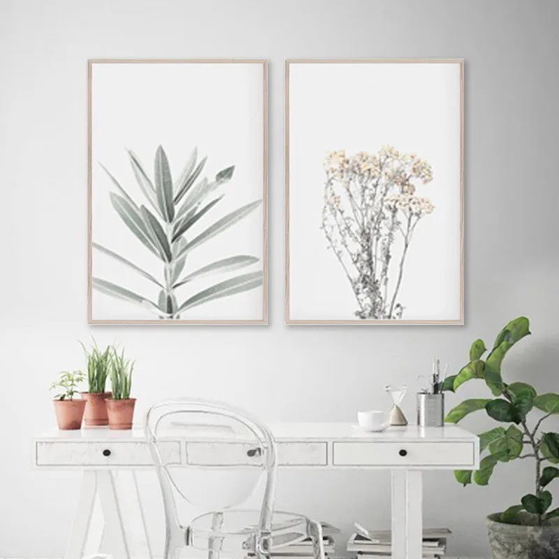 

Decorative Painting Nordic Simple Plant Leaves Modern Sofa Background Canvas Poster For Living Room Dining Room Decor