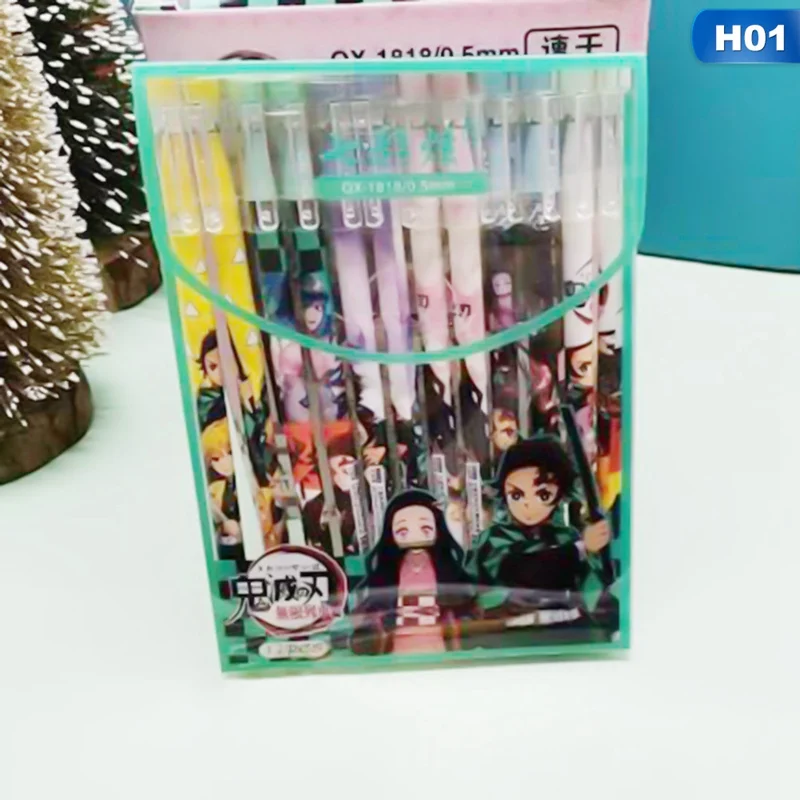 

12Pcs/Box Anime Demon Slayer Kimetsu No Yaiba Kamado Tanjirou Cute Black ink Pen Kawaii Gel Pen Kids Stationery Gift