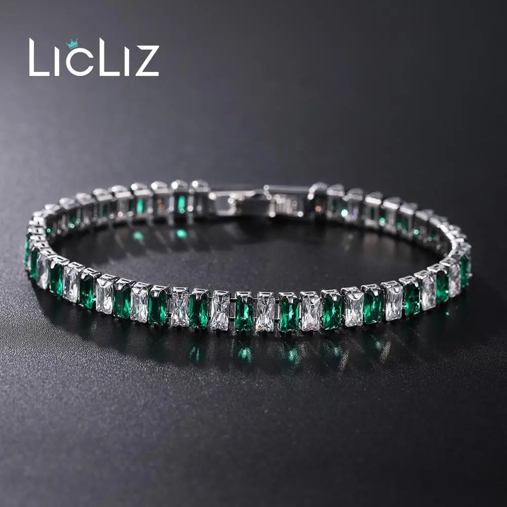 LicLiz Новые Модные Зеленые циркониевые хрустальные теннисные браслеты для женщин