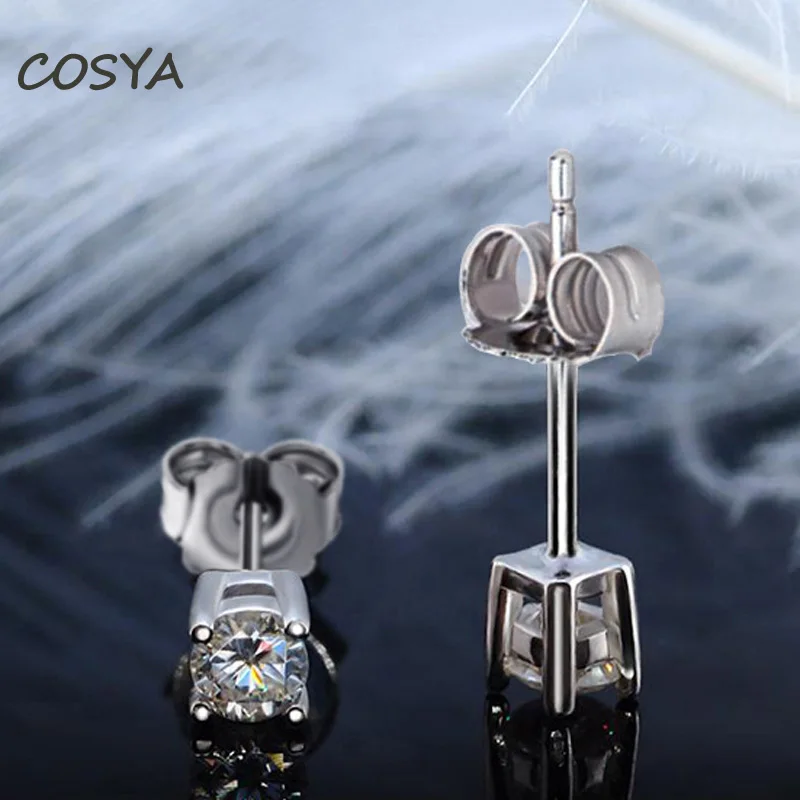

COSYA 100% 925 пробы серебряные круглые 4 мм механический Классический Четыре коготь серьги 18k золото Обручение, хорошее ювелирное изделие, подаро...