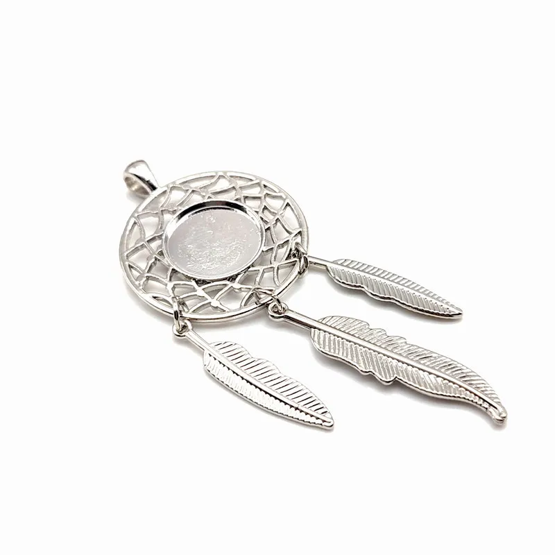 

5Pcs Round Ornament Base 14MM Leaves Tassels Dreamcatcher Net Shape Alloy Material DIY Handmade Necklace Making Accessories
