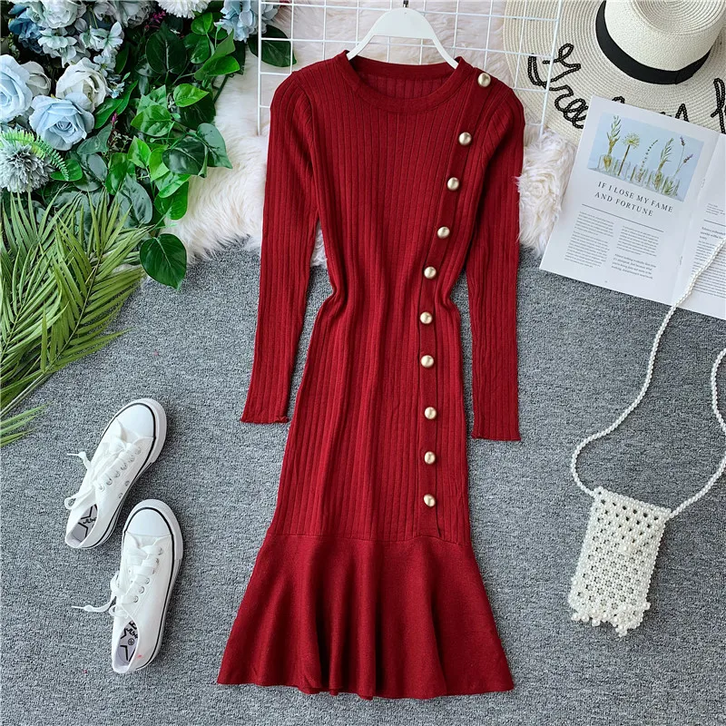 Sanishroly осенне зимнее женское платье свитер с длинными рукавами вязаные платья
