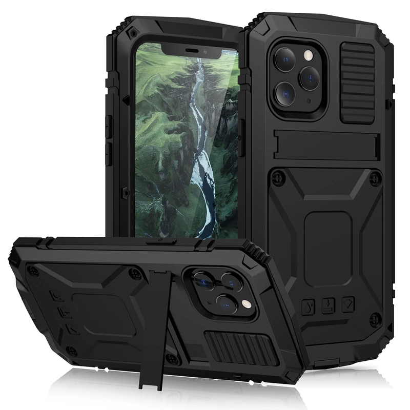 

Full-Body Rugged Armor Shockproof Protective Case for iPhone 12 Pro Max 11 Pro XS Max XR X Mini Kickstand Aluminum Metal Cover