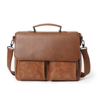 mens vintage leather business laptop shoulder bags fashion pu leather designer messenger bag men husband work office handbags