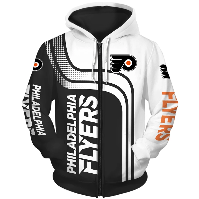 

Philadelphia men's fashion Long sleeve 3D Flyers Zip Hoodies Dot stitching black wings print Sweatshirt