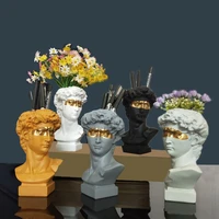 europe human face flowerpot resin vase home decoration makeup brush storage box pen holder statue sculpture model ornament