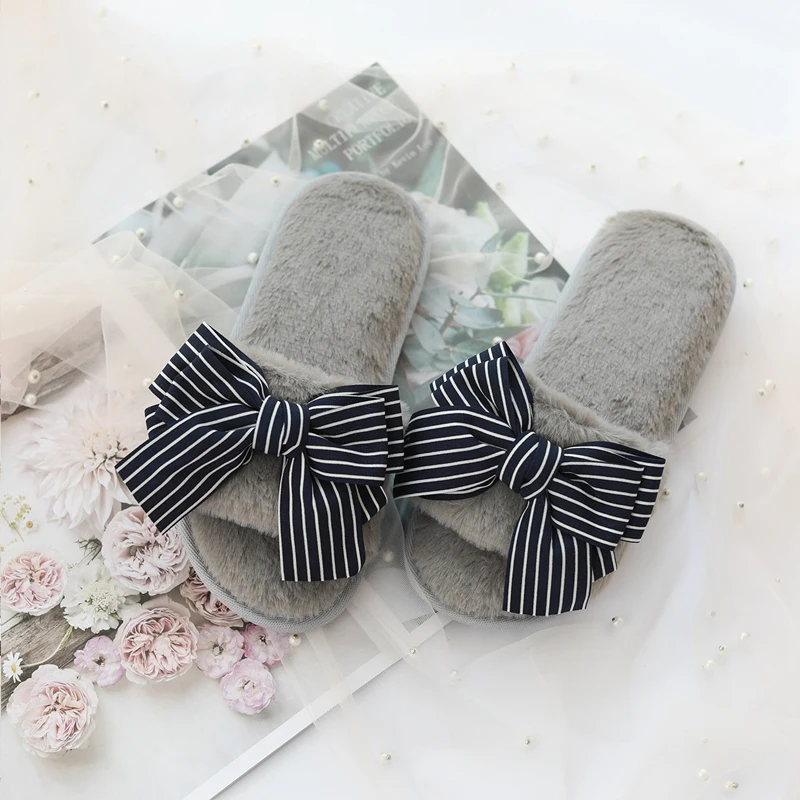 Wholesale Promotion Plush bow Slippers Cute Funny Home Slipper House Shoes for Women Men