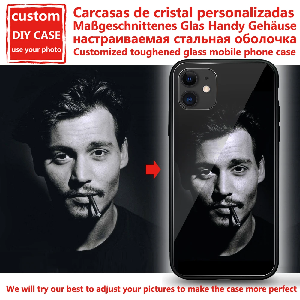 

Tempered Glass Custom Phone Case For iPhone 7 8Plus X 11 12 13 Pro XS MAX XR Cover Customized Case Design For iPhone 13 mini