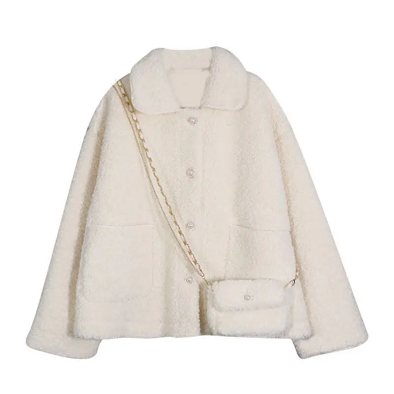 

Imitation lamb plush coat female thick 2020 autumn and winter long section of the new Korean version of the white coat